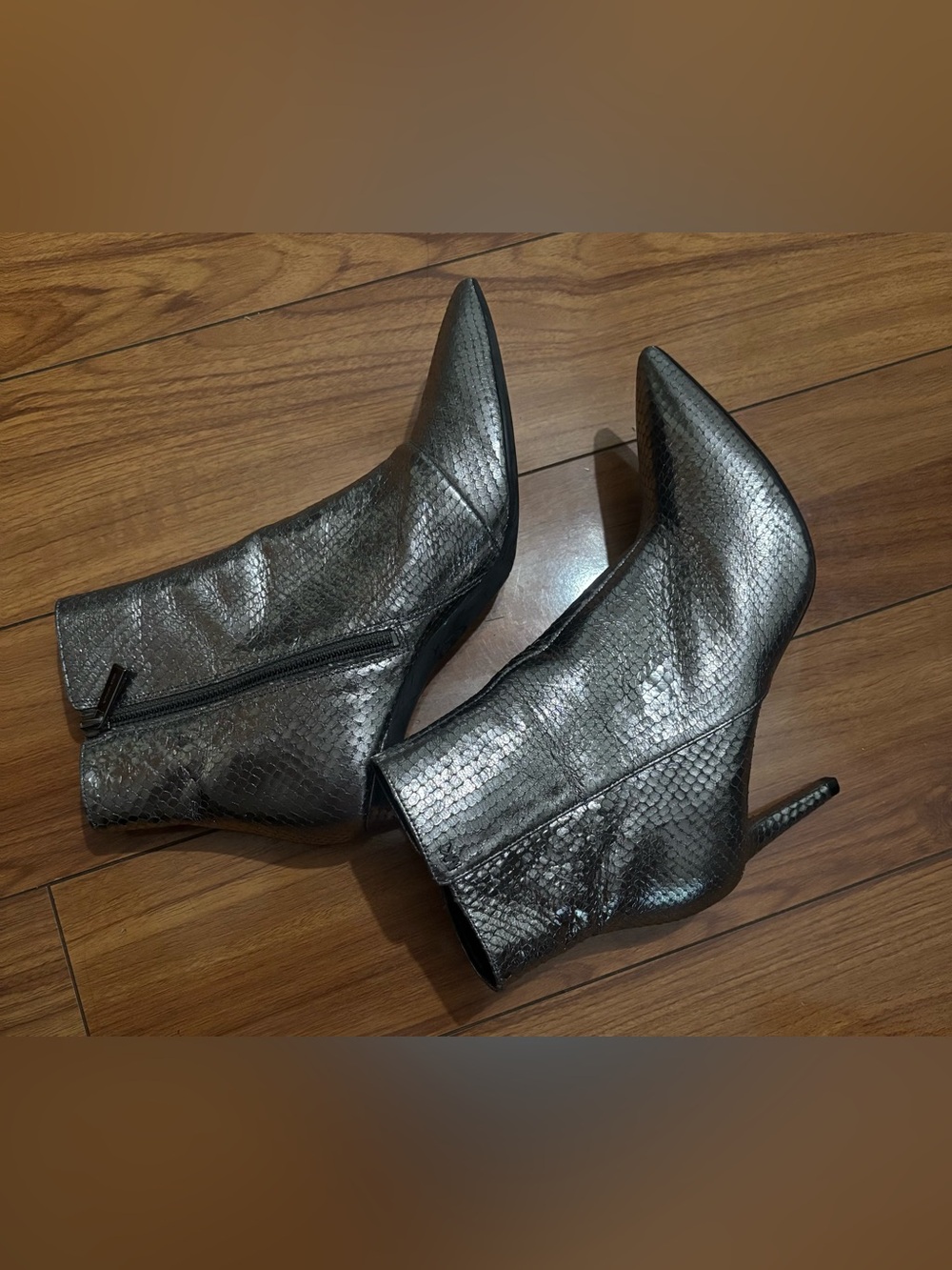 Michael Kors Metallic Snake-Embossed Pointed Toe Ankle Booties - Silver